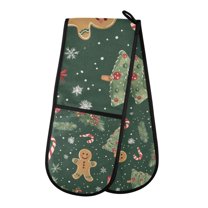 Yayeee Double Oven Mitt Kitchen Heat Resistant Baking 35" x7" Quilted Glove, Christmas Gingerbread