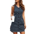 thumbnail image 2 of ZenCart Women's Sleeveless Bodycon Denim Dress Casual V-Neck Button Down Mini Jean Dress Summer Overalls Dress with Pockets, 2 of 7