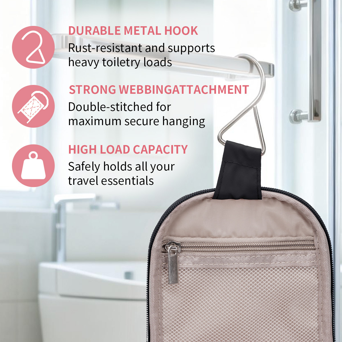 Narwey Hanging Toiletry Bag Water-Resistant Black photo 5