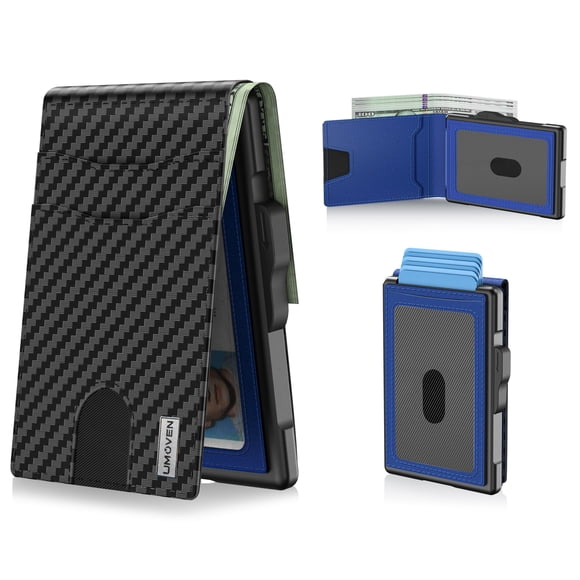 Funda plegable Wallet Umoven de piel con bloqueo RFID, color azul carbono