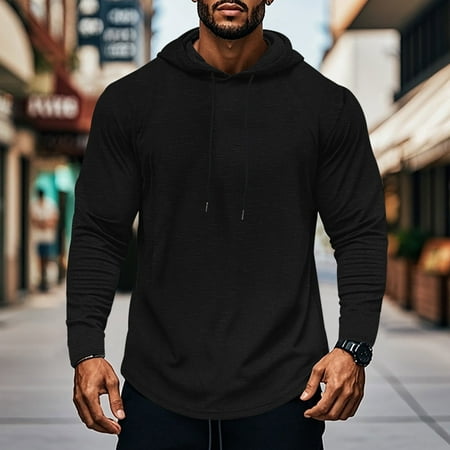 gbyLJF Men s Hoodies Solid Color Long Sleeve Pullover Sweaters Men Apparel Lightweight Moisture Wicking & Breathable Sweatshirts