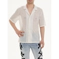 thumbnail image 4 of xiaxaixu Men’s Lace Shirt, Short Sleeve Turn-down Collar Button Closure Hollowed Beach Shirt Summer Tops, 4 of 8