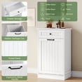 thumbnail image 5 of Tilt-Out Trash Can Cabinet, 10 Gallon Fluted Laundry Hamper Cabinet with Drawers, Wooden Hidden Garbage Can Cabinets, Free Standing for Kitchen & Living Room, White, 5 of 10