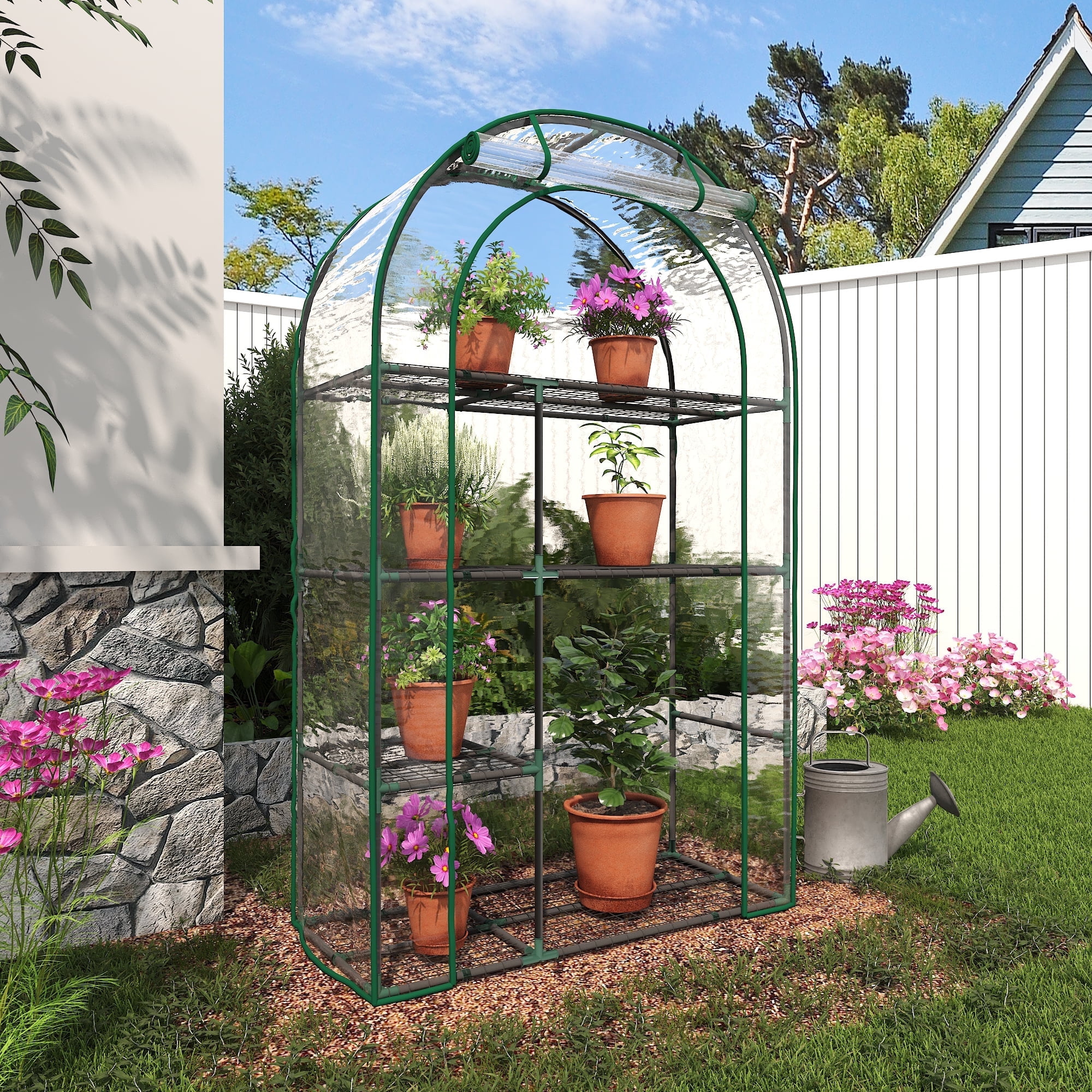 GAZEBETER Small Greenhouse 4-Tier,40 x 18 x 63'' Mini Greenhouse for Indoor Outdoor,Portable Plastic Plant Green House Mini with Roll-up Zipper Door,Clear