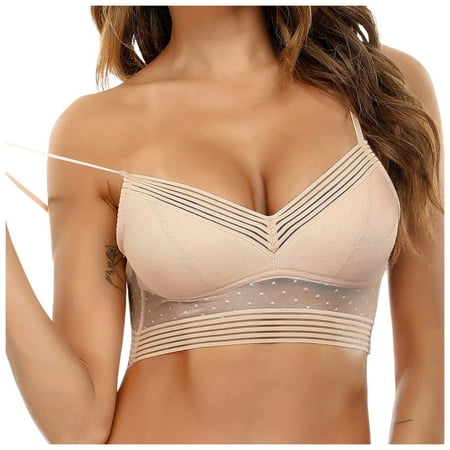 Wijhcboe Women s Comfortable andy Tan Bra Transparent Shoulder Strap Cordless Thin Sports Bra Backless Spongeless with Convertible Pack Sports Bras for Women Shoulder Straps