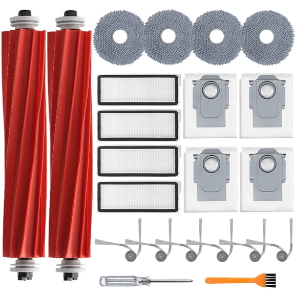 22 Pack Replacement Accessories for Roborock QV 35A/QV 35S Robot Vacuum Cleaner, , 2 Main Brush Roller, 4 Hepa Filters,4 Mop Pads, 4 Dust Bags, 6 Side Brush