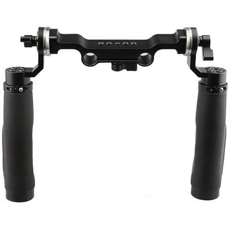 UPC: 0619125204943 | Black Leather Handle Shoulder Mount Rig & 15mm Rod Clamp with ARRI Rosette Adapter for DSLR Camera