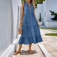 thumbnail image 4 of Mingw Womens Beach wear DressSleeveless Trendy Beach Midi Dress V Neck Pleated Swing Boho Sundress Ruff Hem Maxi Dresses XL, 4 of 6