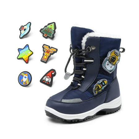 

BURUDANI Kids Snow Boots Interchangeable Accessories Mid Calf Non-Slip Boys Winter Shoes Navy Size 5T