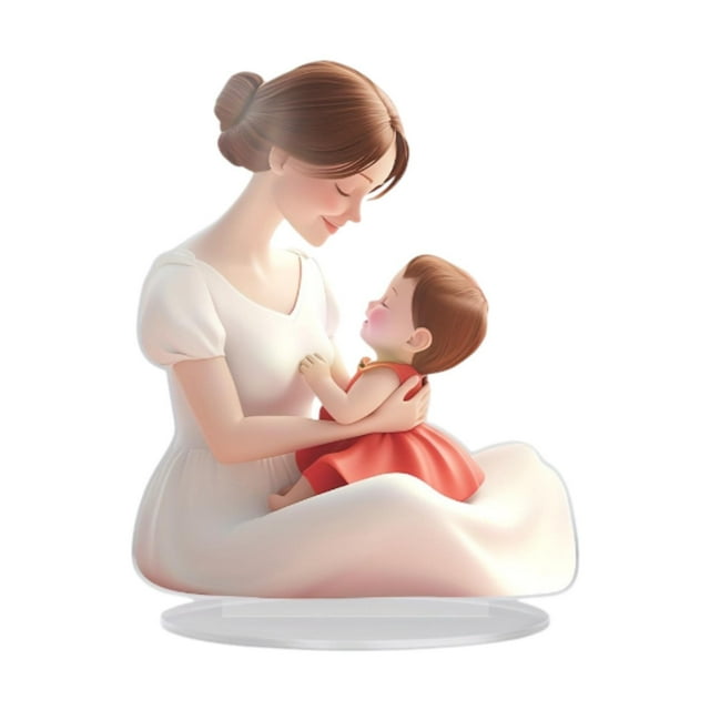 2d madre sosteniendo la decoración del niño, señal de mesa, manualidades, decoración de placa de escritorio acrílico para el gabinete de aniversario