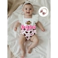 thumbnail image 6 of Rovasas Newborn Girl Outfit Embroidery Rugby Fly Sleeve Romper with Hairband, 6 of 9