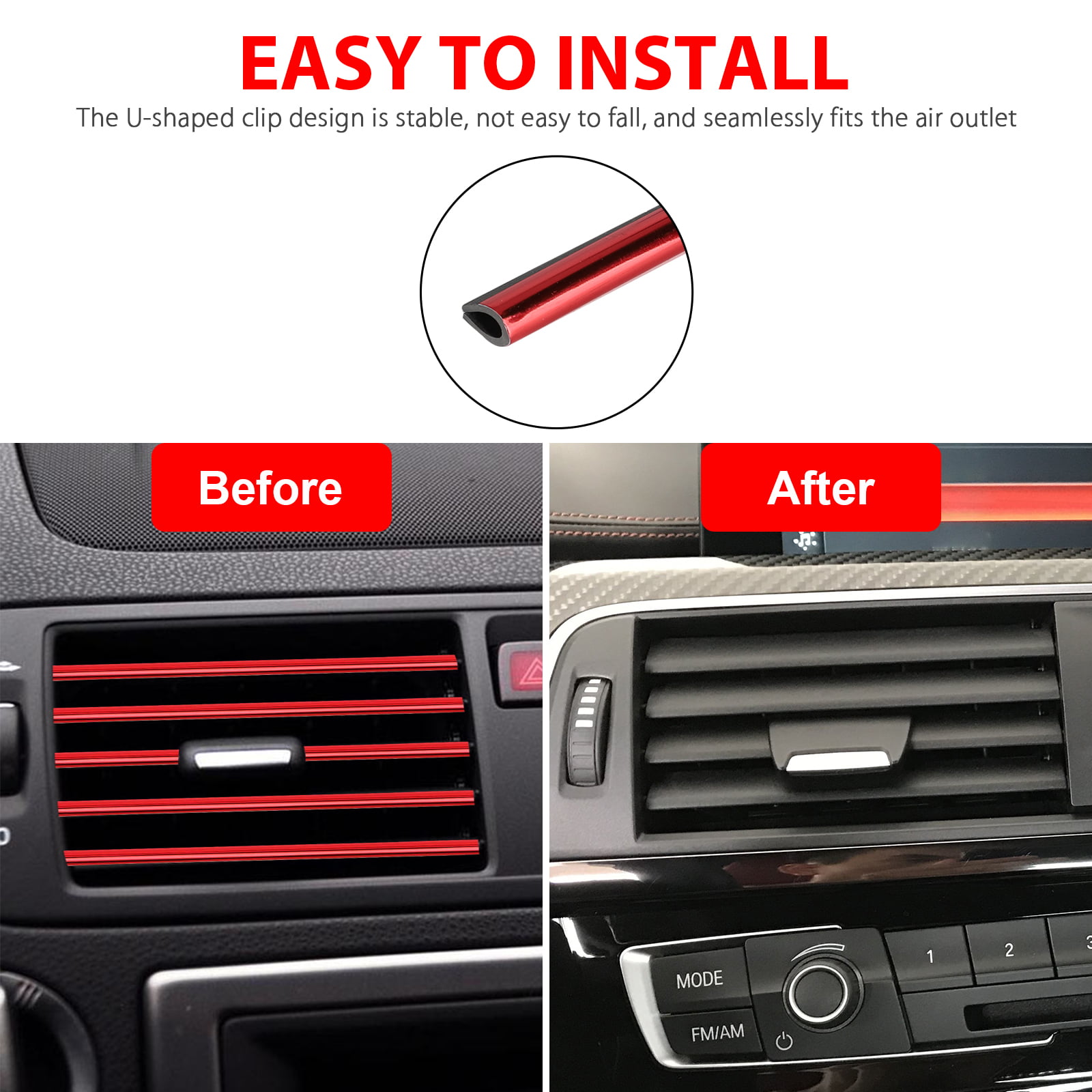 Patonu 20Pcs Car Vent Outlet Trim Car Air Conditioner Decoration Strip Universal Car Interior Accessories Suitable for Most Car Decoration Accessories Light Red 