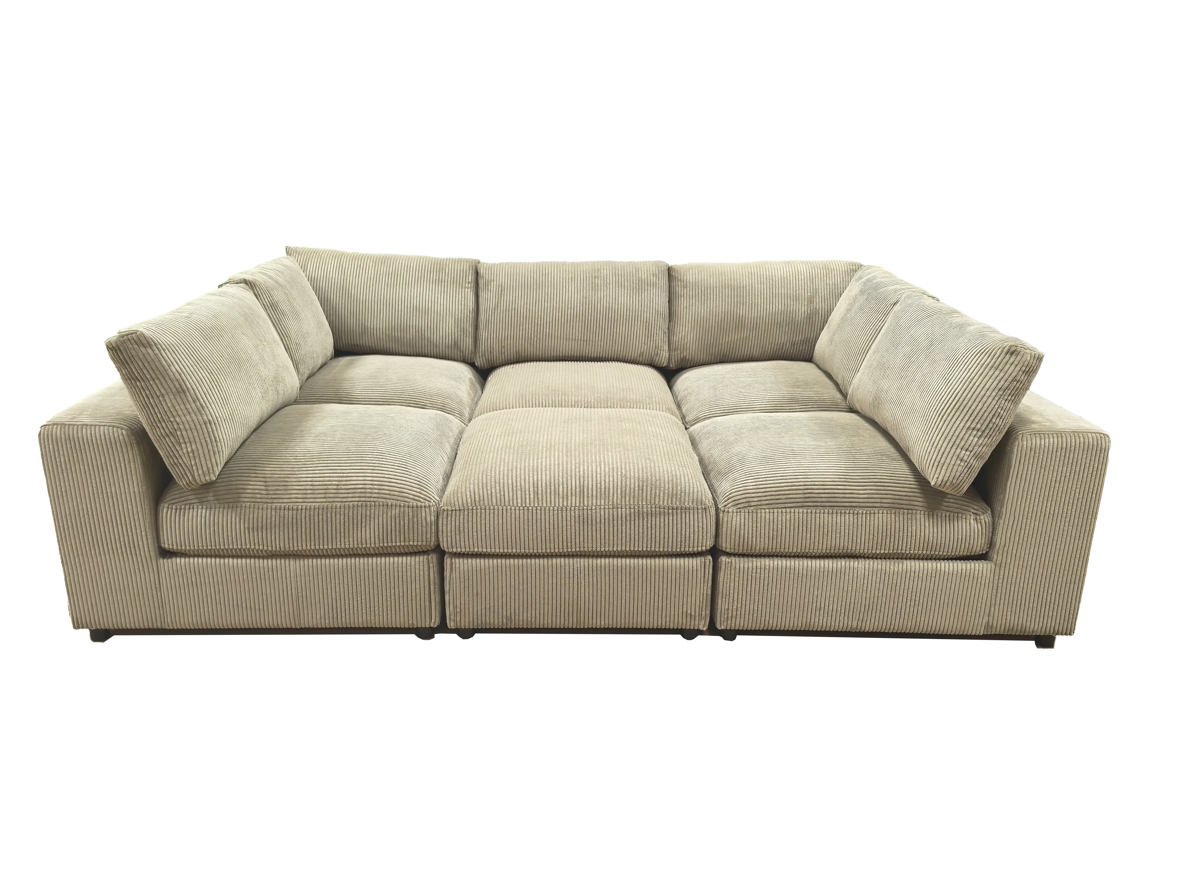 Howcool Cloud Couch Modular Sectional Sofa 6 Seat 122" L Shaped Reversible Convertible Couch, Corduroy Thick Cushion with Movable Ottomans, Washable Removable Cover for Living Room,Camel