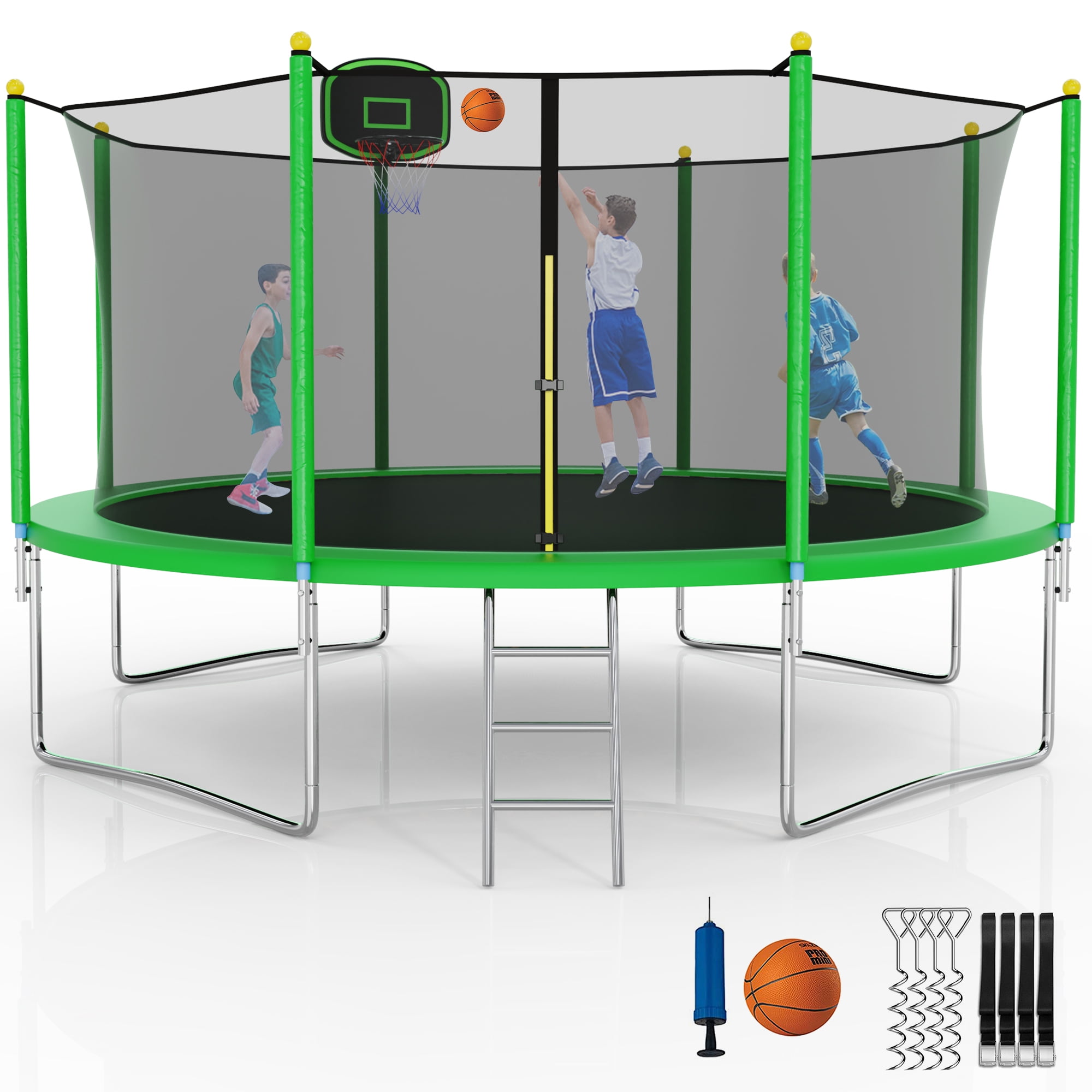 ASTM CPC Approved Large Tranpoline with Basketball Hoop Rubber Ball XMIKA 1400LBS 14FT Tranpoline for Adults Outdoor Tranpoline Capacity 6-9 Kids Backyard Tranpoline 