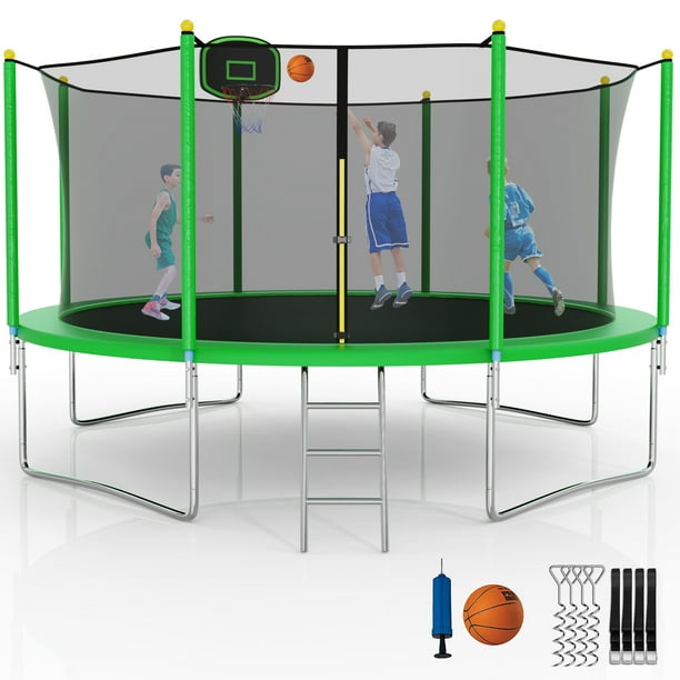 YORIN 1000LBS 12FT 15FT for Kids Adults, Trampoline with Safety Enclosure Net, Basketball and Ladder, ASTM & Chemical Test Approved Outdoor Heavy-Duty Trampoline - Walmart.com