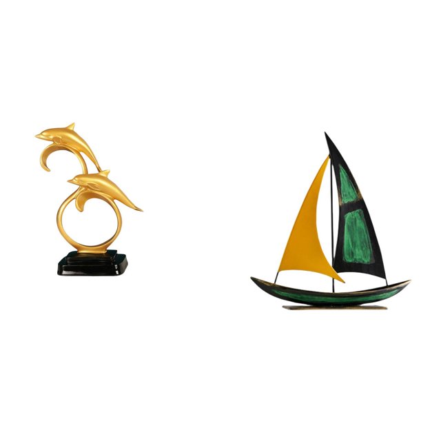 Figura de delfín y velero de hierro realista moderna, adorno de escritorio para el hogar, la oficina, el escritorio, la entrada, , la chimen