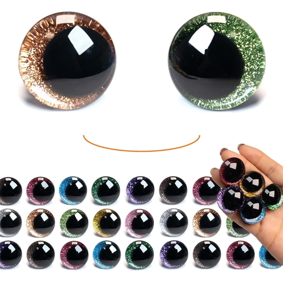 25mm Sparkling Off-Centered Glitter Safety Eyes, 96 pcs 10 Colors 3D Moon Glitter Eyes with Washers, Doll Making Stuffed Craft Crochet Safety Eyes for Crocheting Amigurumi