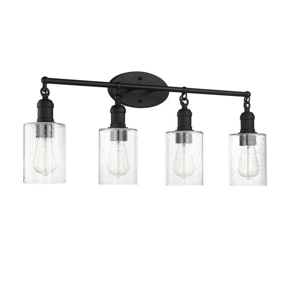 F6874-31-Sunset Lighting-Clyde - 4 Light Bath Vanity  Black Finish with Clear Seedy Glass