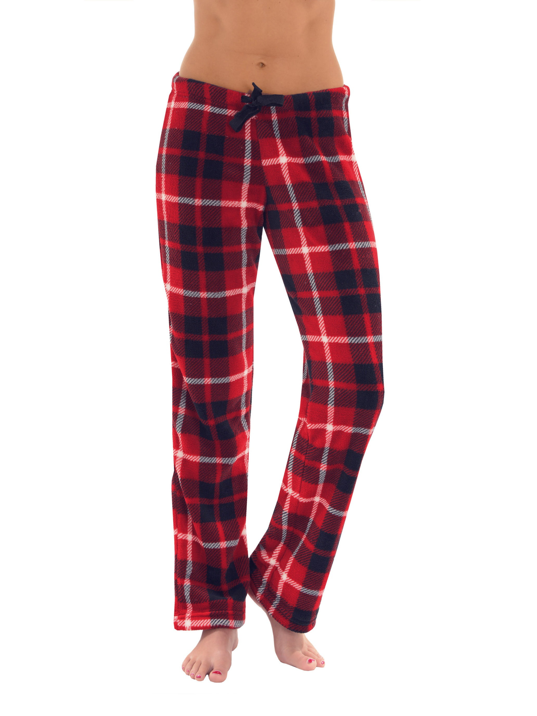 Womens Sleep Wear Plaid Pajama Pants Plush Fleece Pj Bottoms Red Black ...