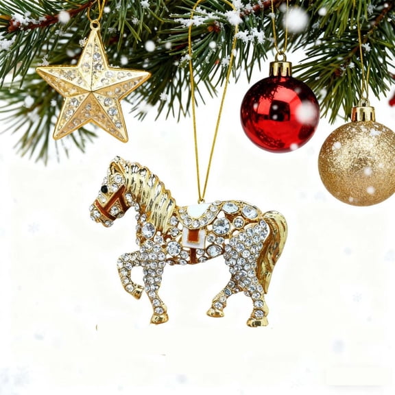 Feltree 2025 Horse Christmas Ornament with Rhinestones - Metal Horse Decor with Movable Tail for Christmas Tree, Perfect Gift for Women, Girls, and Horse Lovers