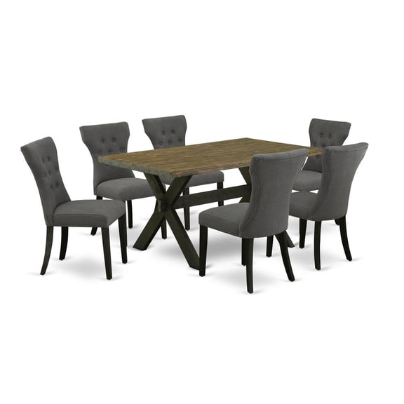 East West Furniture X-Style 7-piece Wood Dining Table Set in Gotham Gray