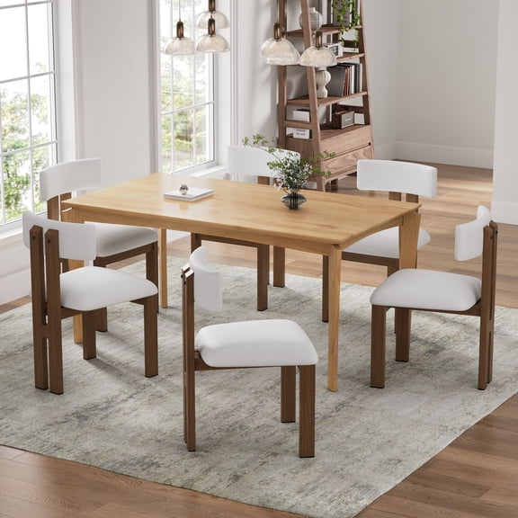 Miekor Furniture 7- Piece Dining Set,Upholstered Armless Dining Chairs With Metal Legs (Set of 6) (White)  Wood Dining Table (Natural) 18502