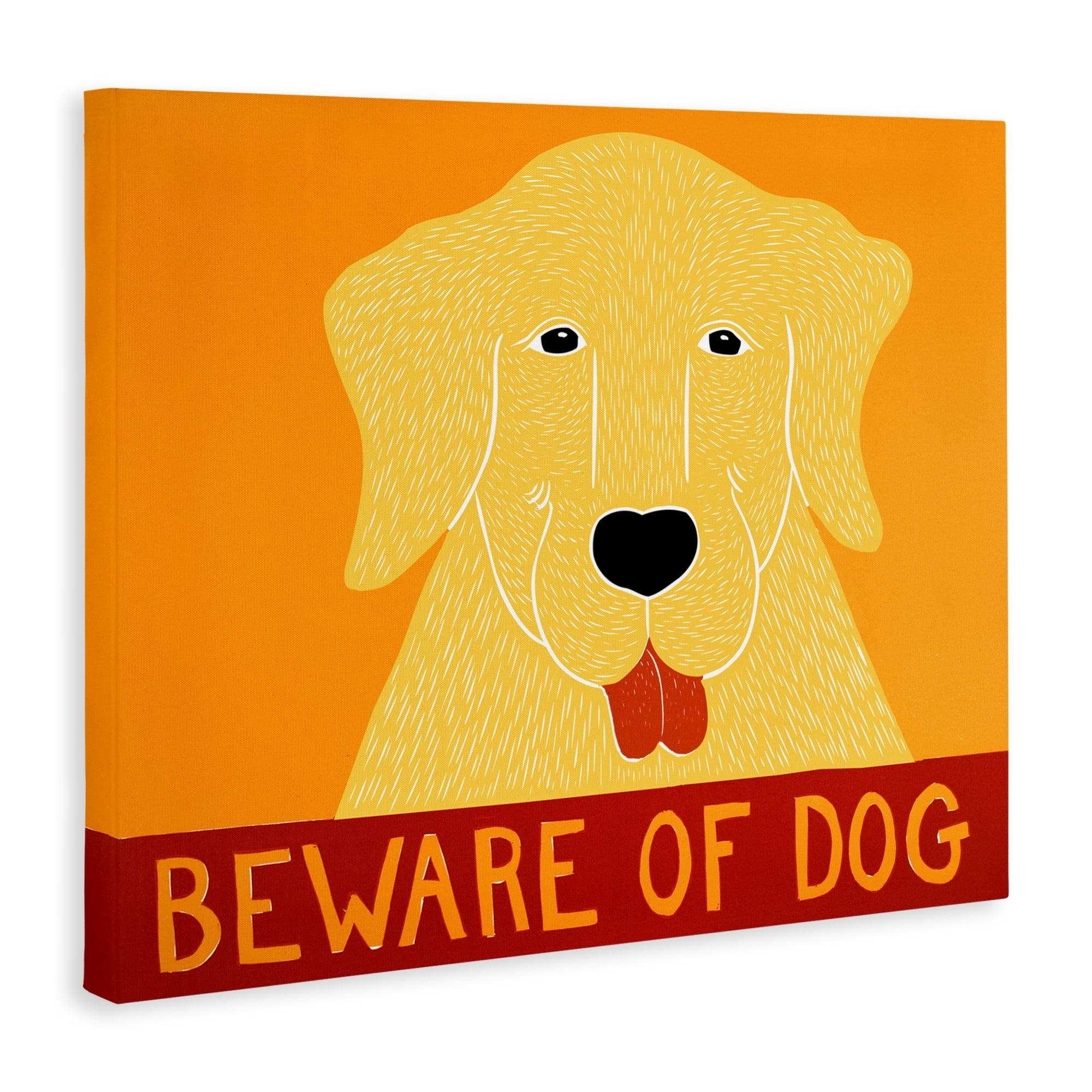 Beware Of Dog Yellow & Red Canvas Wall Art, design by Stephen Huneck