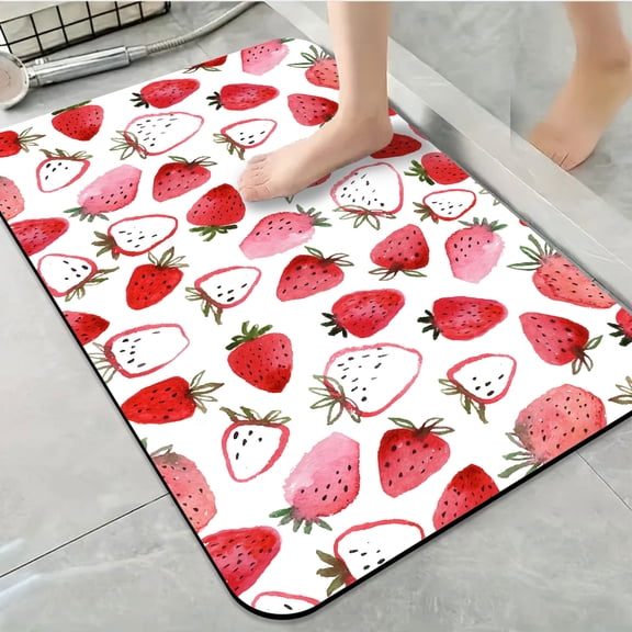 1pc Watercolor Strawberry Bathroom Rug Bathroom Decor and Accessories- Durable,Anti Slip,And Quick Drying,Suitable For Indoor/outdoor Use - Perfect For Bathrooms,Bedrooms,Kitchens,Terraces