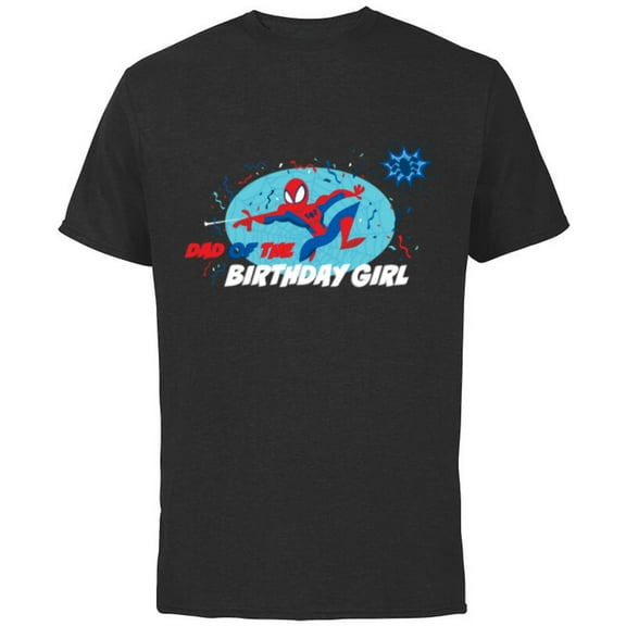 Marvel Spider-Man Toon Family Party Dad of the Birthday Girl - Short Sleeve Cotton T-Shirt for Adults - Customized-Black