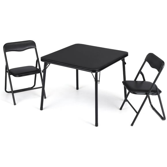 Folding Card Table and Chair Set of 3, Upholstered Foldable Table and Chair Set, Portable Metal Frame Children's Activity Table and Chairs Set for Eating, Reading, Playing, Black