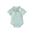 thumbnail image 2 of Aojekbee Baby Boys Summer Romper Infant Short Sleeve Lapel Button Up Solid Color Casual Rompers, 2 of 10