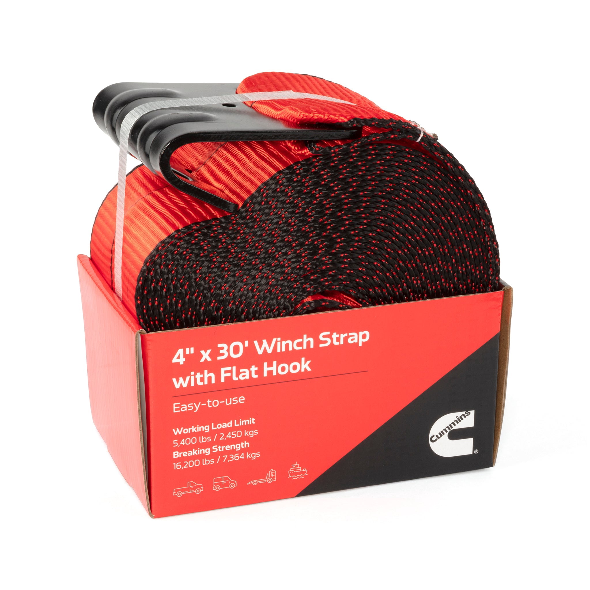 Cummins 4" x 30' Winch Strap with Flat Hook