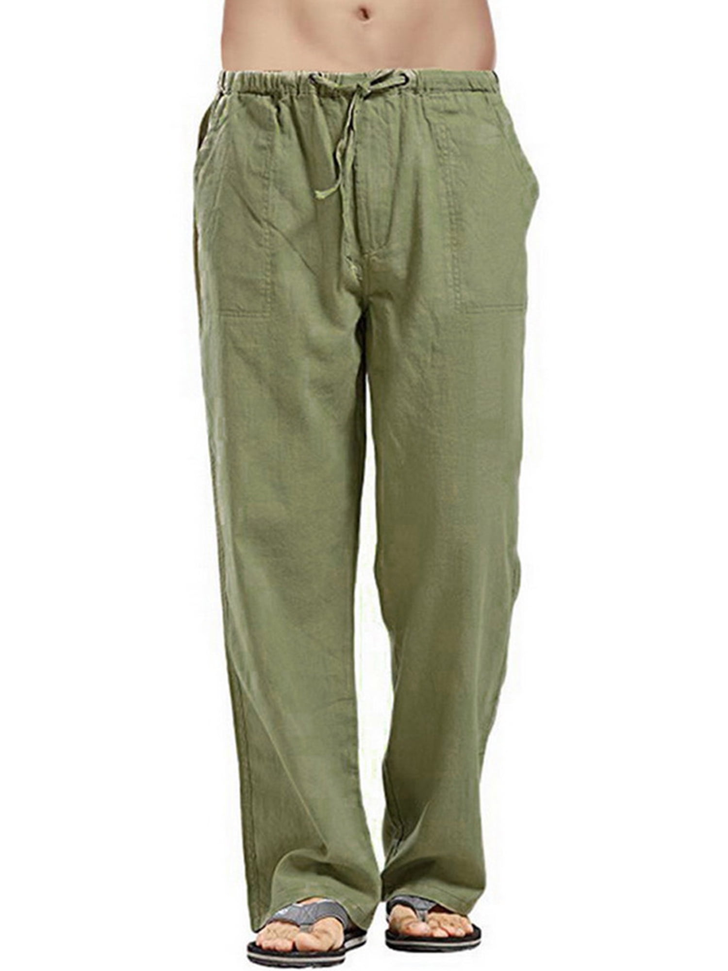 Avamo Mens Cotton Linen Drawstring Pants with Pockets Plus Size 