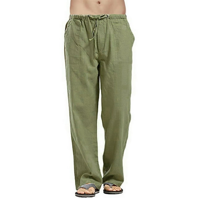 Innerwin Pants Drawstring Mens Trousers Jogger Solid Color Leisure Bottoms Green M