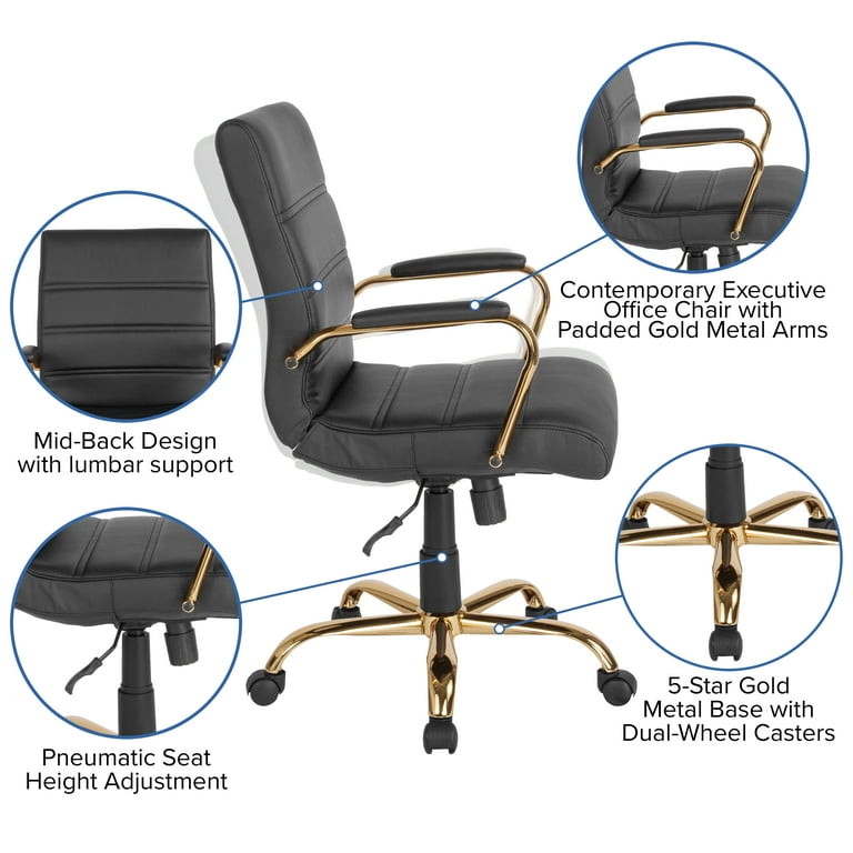 Flash furniture high back black leathersoft executive sale swivel office chair with gold frame and arms