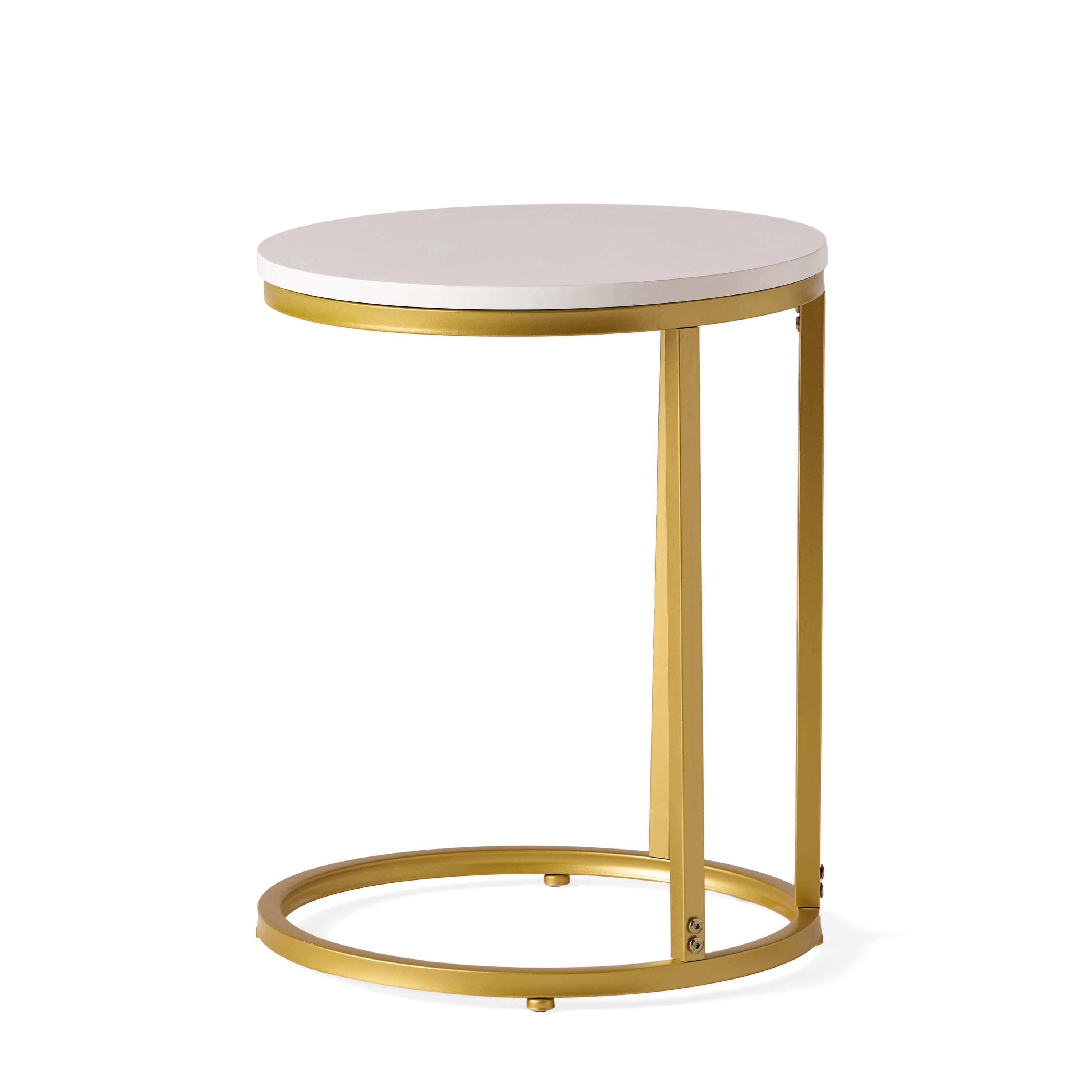 Euroco Round End Table,Modern Side Table Nightstand with Metal Frame and C-Shape Design for Small Space,Living Room, Bedroom