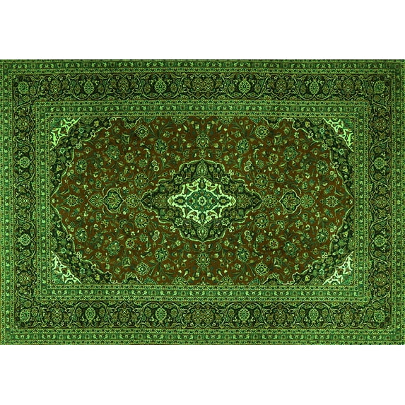 Ahgly Company Indoor Rectangle Medallion Green Traditional Area Rugs, 4' x 6'