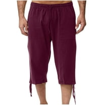 Capri Pants for Men Summer Casual Classic Fit Pants with Pockets Elastic Waist Solid Color Capris Pants