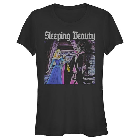 Junior's Sleeping Beauty Aurora and Maleficent Scene Graphic Tee Black X Large