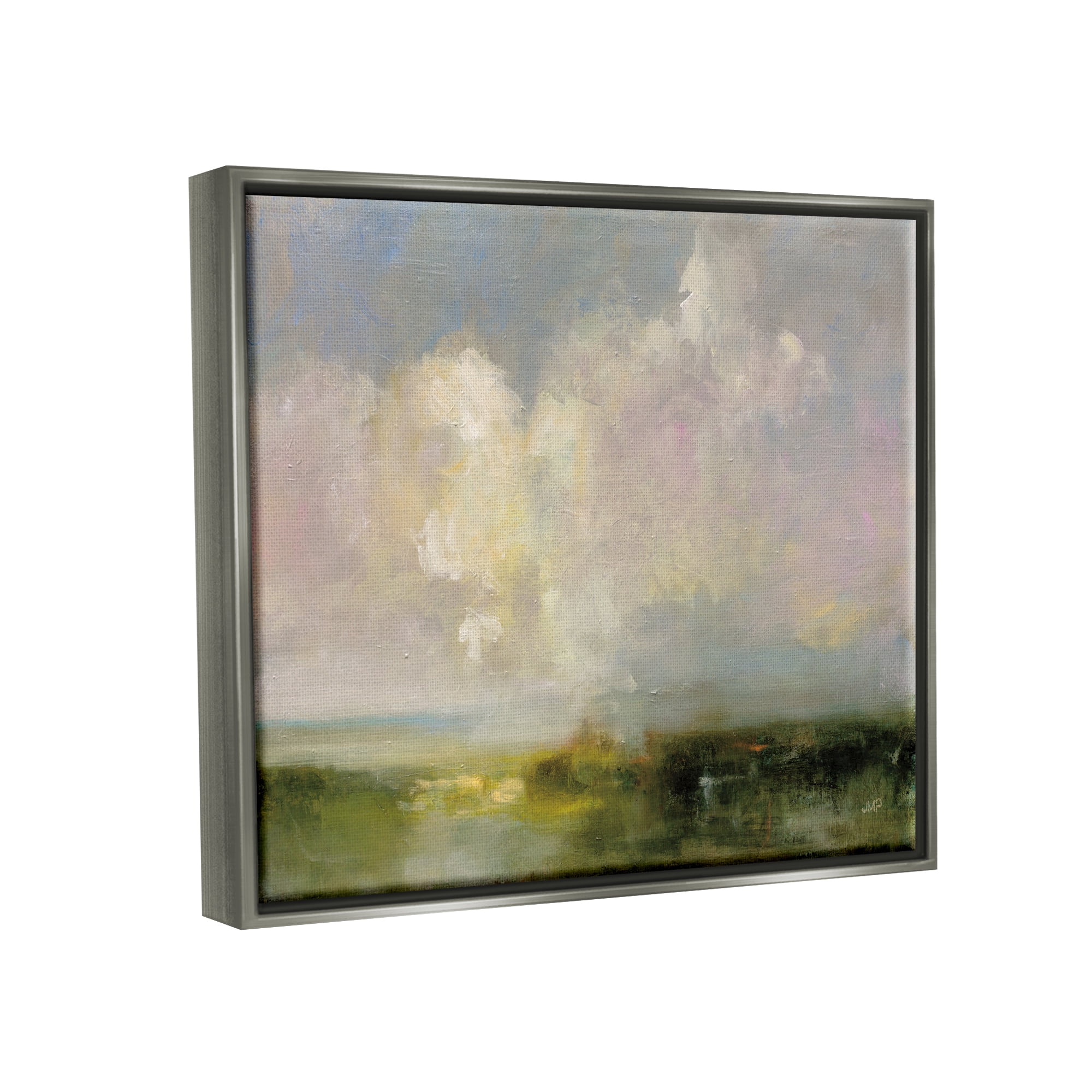 Stupell Industries Abstract Clouds Painting Landscape Painting Gray Floater Framed Canvas Art Print Wall Art, 21 x 17