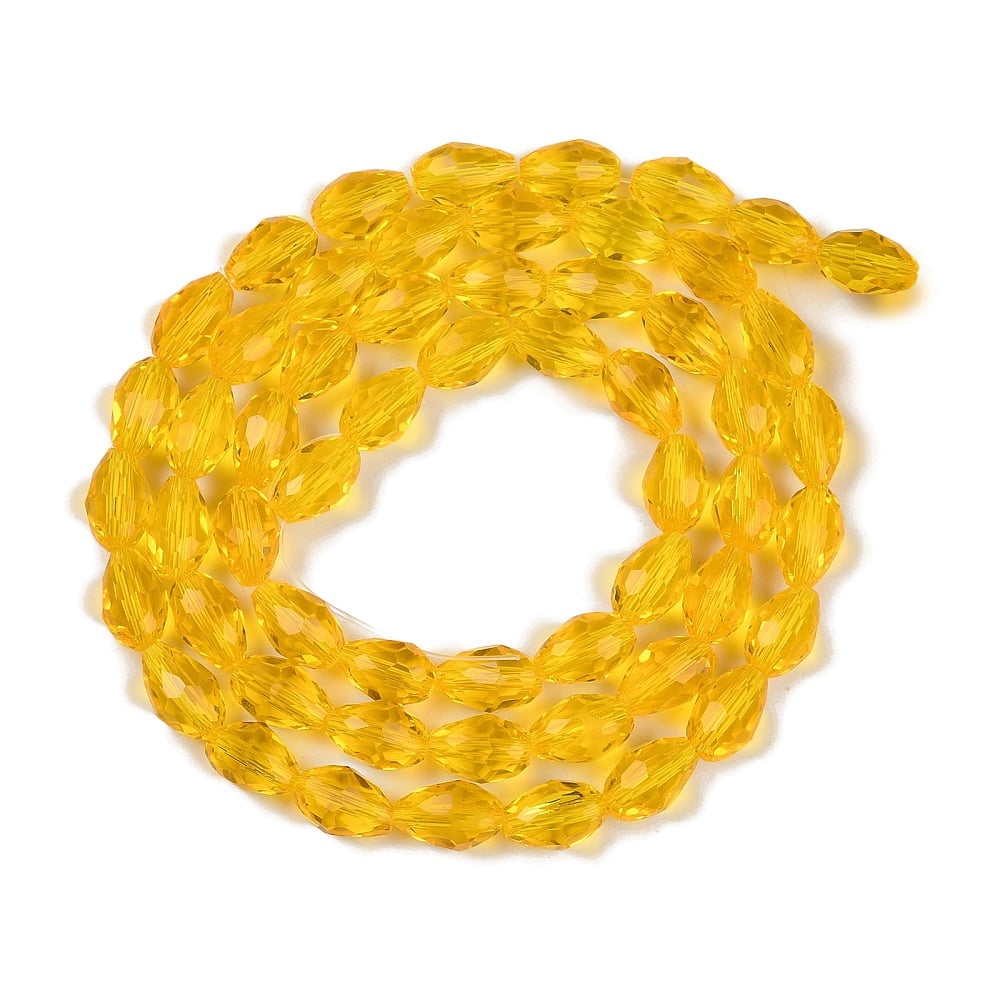 20strands Transparent Glass Beads Strands Faceted Teardrop golden 8x6mm Hole: 1.2mm about 65~67pcs/strand 20.08 inch(51cm)