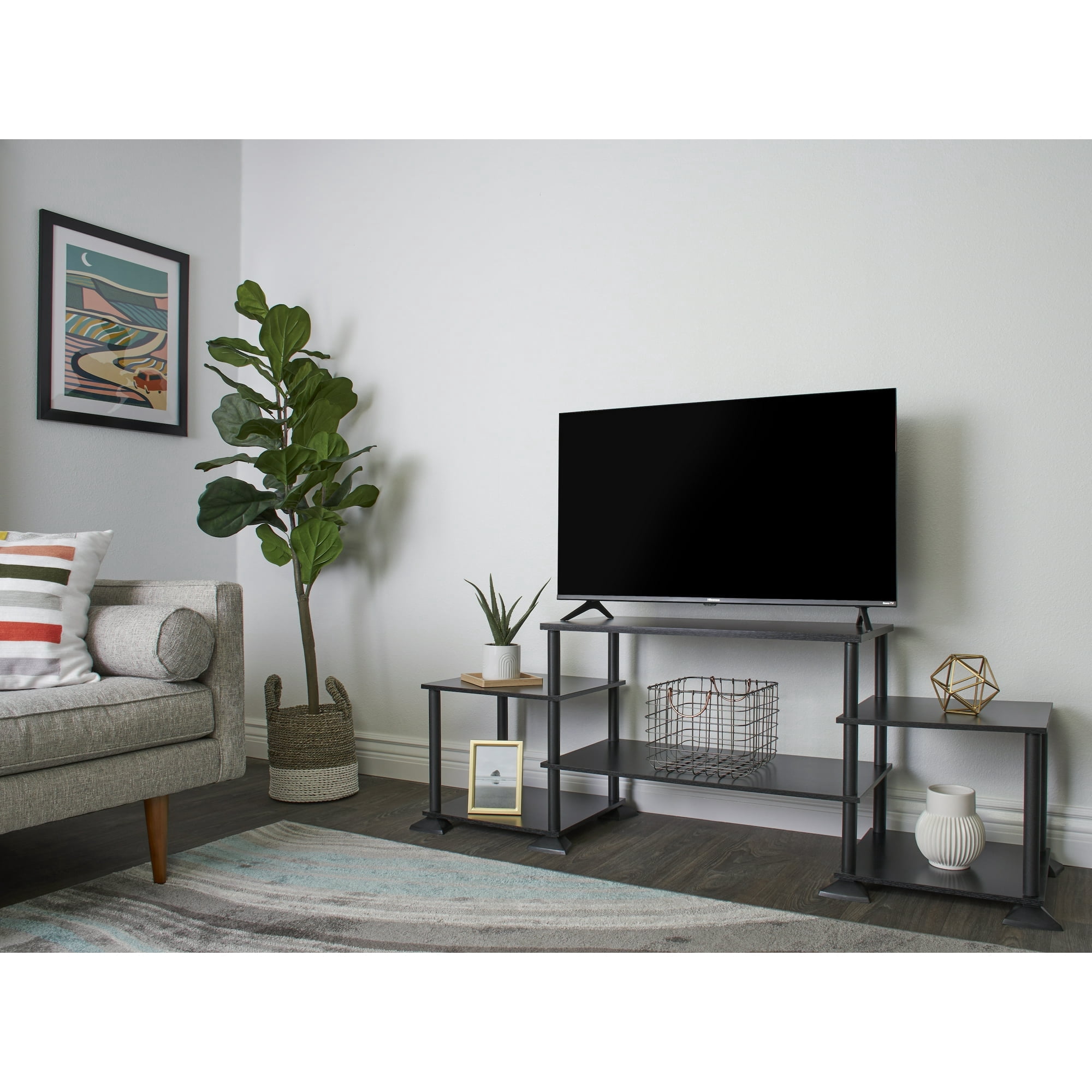 Mainstays No Tools TV Stand for TVs up to 40 in, True Black Oak Finish