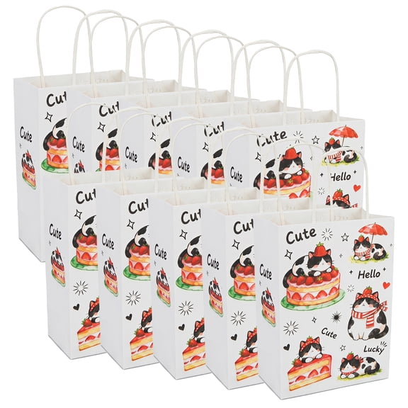 Unique Bargains Cartoon Gift Bags with Handles for Occasions Red Cat 5.9" x 3.1" x 8.3"