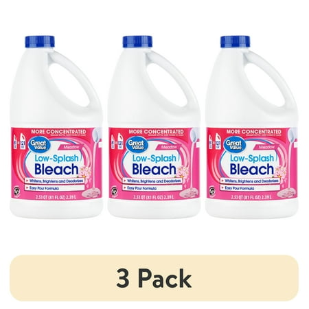 (3 pack) Great Value Low Splash Bleach, Meadow Scent, 81 fl oz