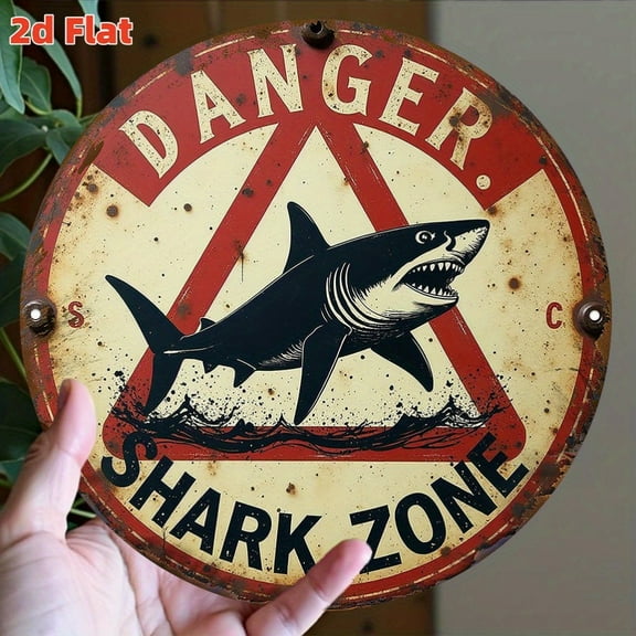 HELLOYOUNG Danger Shark Zone Metal Wall Design for Game Room,Pool for Man Cave-Unique Gift for Adventure Enthusiasts,Shark Decor