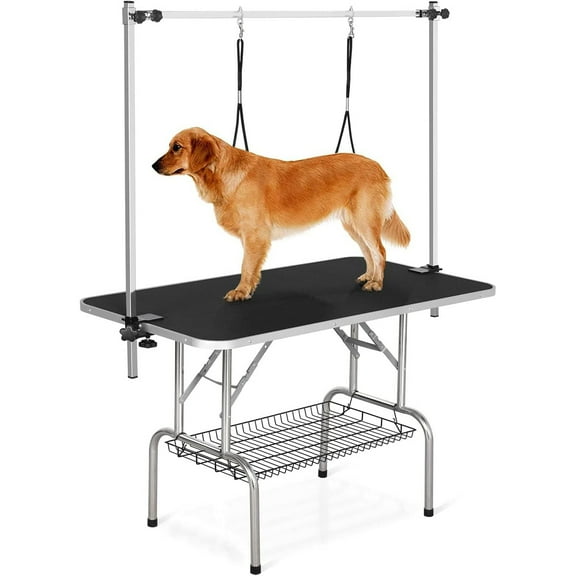 ZephyPaws Dog Grooming Table,Adjustable Cat Drying Desktop with Arms,Nooses, Mesh Tray,Foldable Pet Station at Home,Maximum Capacity Up to 330 Lb,36 inch,Black