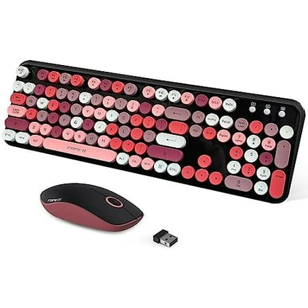 2.4GHz Wireless Keyboard and Mouse Set with Switch Button – Full-Size Keyboard – Compatible for Windows/Laptop/PC/Notebook/Smart TV and More – Black Colorful
