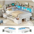 thumbnail image 5 of Upholstered Corner Bed Frame with Storage, 14''H Under LED Daybed Frame with Pull-Out Cabinet and Charging Station & 6 Drawers Underneath for Living Room,Bedroom & Guest Room, White & Oak Grey, 5 of 11