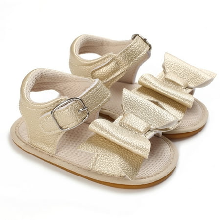

Infant Baby Girl Shoes Summer Baby Bow Flats Sandals Toddler Solid Color Shoes PU Leather(0-18M)