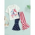 thumbnail image 3 of Toddler Baby Girl Outfit Mermaid Letter Short Sleeve T-Shirt Tops Star Stripe Bell Bottom Summer Clothes, 3 of 9